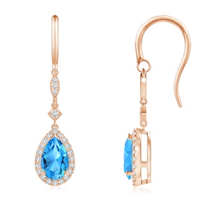 8x5mm AAAA Pear-Shaped Swiss Blue Topaz Drop Earrings with Diamonds in Rose Gold