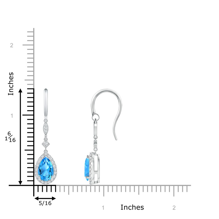 8x5mm AAAA Pear-Shaped Swiss Blue Topaz Drop Earrings with Diamonds in White Gold ruler