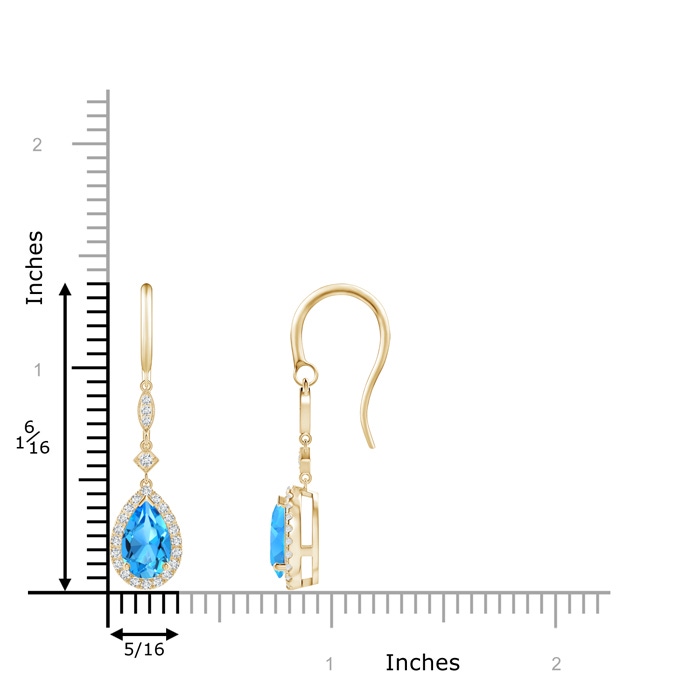 8x5mm AAAA Pear-Shaped Swiss Blue Topaz Drop Earrings with Diamonds in Yellow Gold ruler