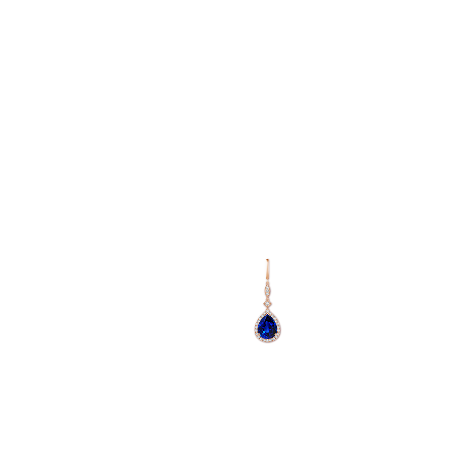10x8mm Lab-Grown Pear-Shaped Blue Sapphire Halo Dangle Earrings in 18K Rose Gold ear