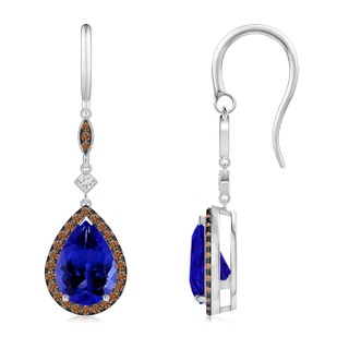 10x7mm AAAA Pear-Shaped Tanzanite Drop Earrings with Coffee Diamonds in White Gold