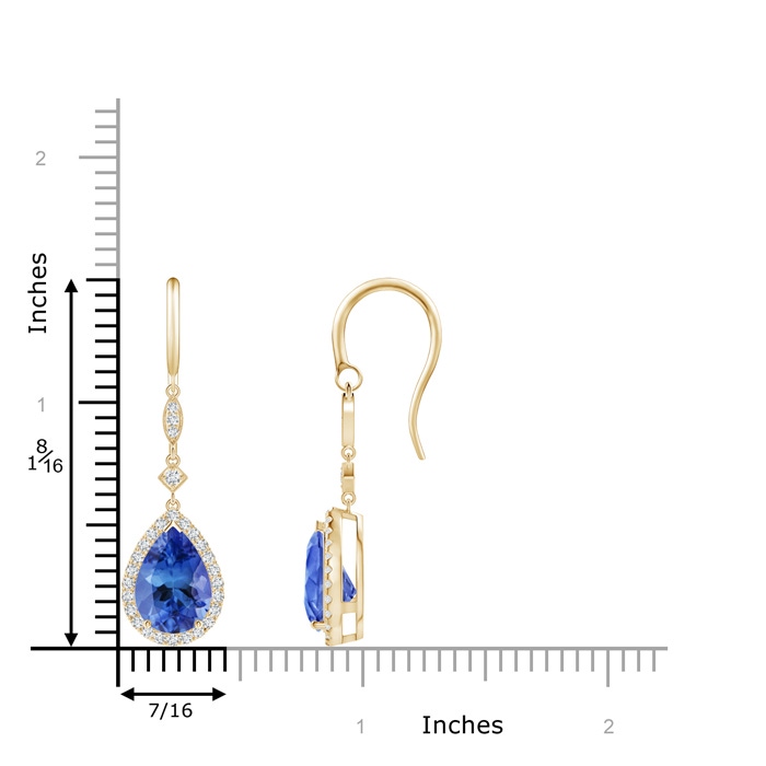 10x7mm AA Pear-Shaped Tanzanite Drop Earrings with Diamond Halo in Yellow Gold product image