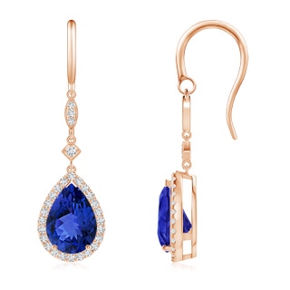 10x7mm AAA Pear-Shaped Tanzanite Drop Earrings with Diamond Halo in Rose Gold