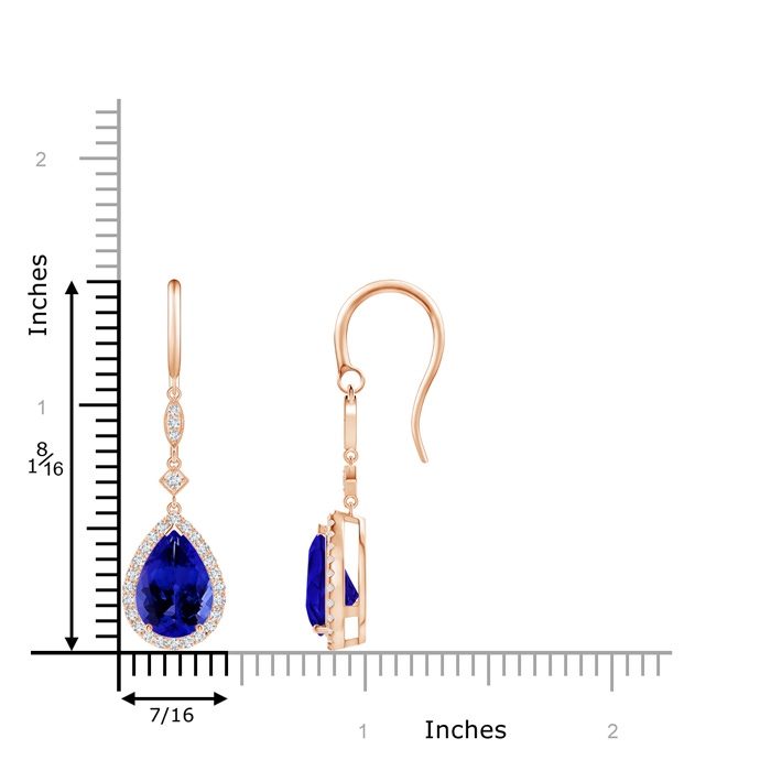 10x7mm AAAA Pear-Shaped Tanzanite Drop Earrings with Diamond Halo in Rose Gold product image