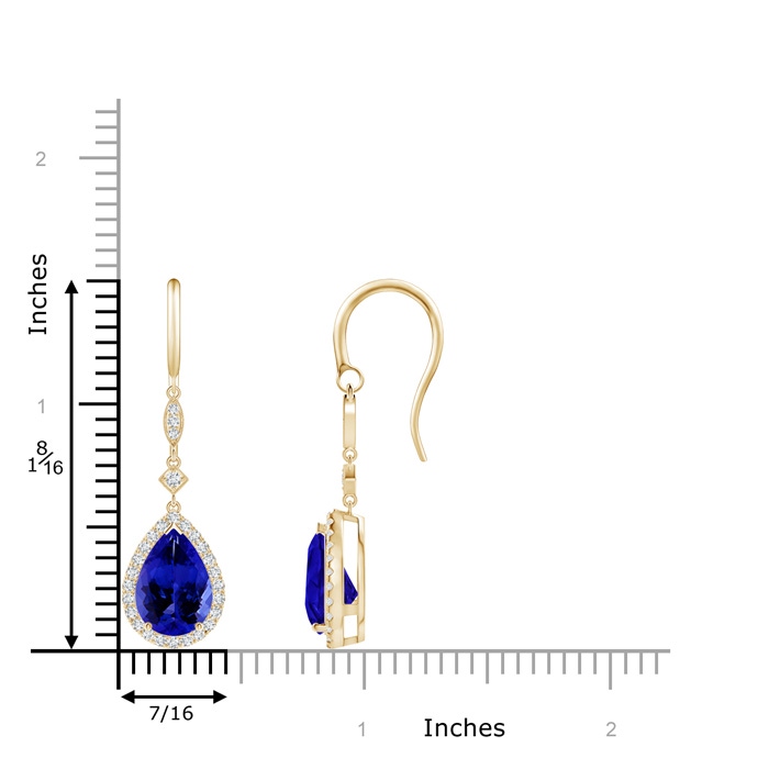 10x7mm AAAA Pear-Shaped Tanzanite Drop Earrings with Diamond Halo in Yellow Gold product image
