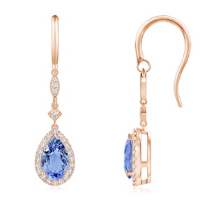 8x5mm A Pear-Shaped Tanzanite Drop Earrings with Diamond Halo in 9K Rose Gold