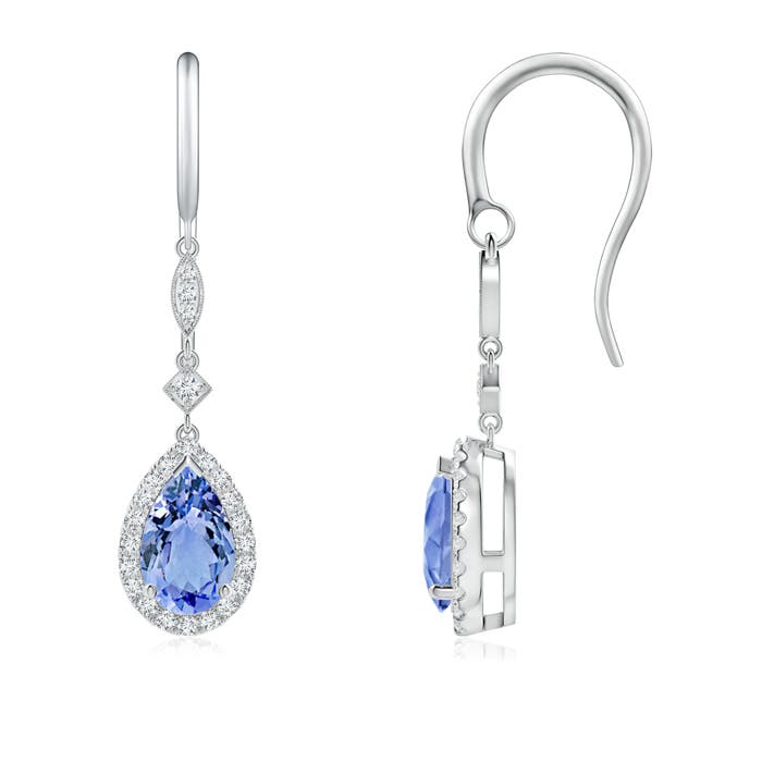 8x5mm A Pear-Shaped Tanzanite Drop Earrings with Diamond Halo in P950 Platinum