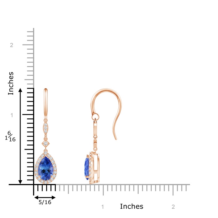 8x5mm AA Pear-Shaped Tanzanite Drop Earrings with Diamond Halo in Rose Gold product image