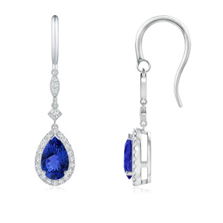 8x5mm AAA Pear-Shaped Tanzanite Drop Earrings with Diamond Halo in P950 Platinum