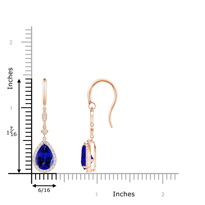 9x6mm AAAA Pear-Shaped Tanzanite Drop Earrings with Diamond Halo in Rose Gold product image