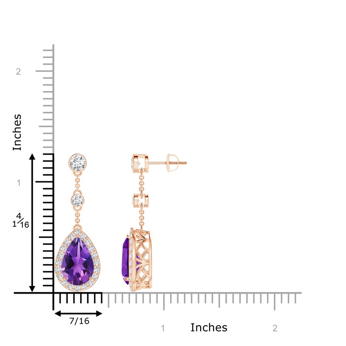 12x8mm AAAA Vintage Style Pear-Shaped Amethyst Halo Drop Earrings in Rose Gold Product Image