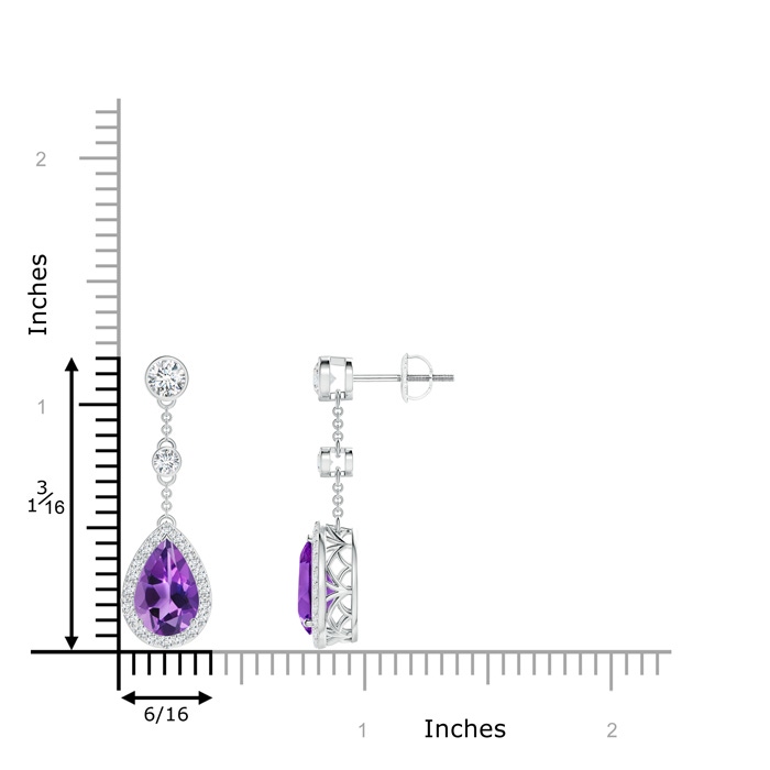 9x6mm AAA Vintage Style Pear-Shaped Amethyst Halo Drop Earrings in White Gold Product Image