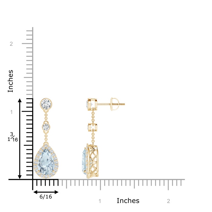 9x6mm A Vintage Style Pear-Shaped Aquamarine Halo Drop Earrings in Yellow Gold product image