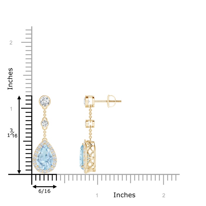 9x6mm AA Vintage Style Pear-Shaped Aquamarine Halo Drop Earrings in Yellow Gold product image