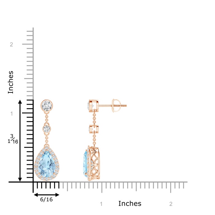 9x6mm AAA Vintage Style Pear-Shaped Aquamarine Halo Drop Earrings in Rose Gold product image