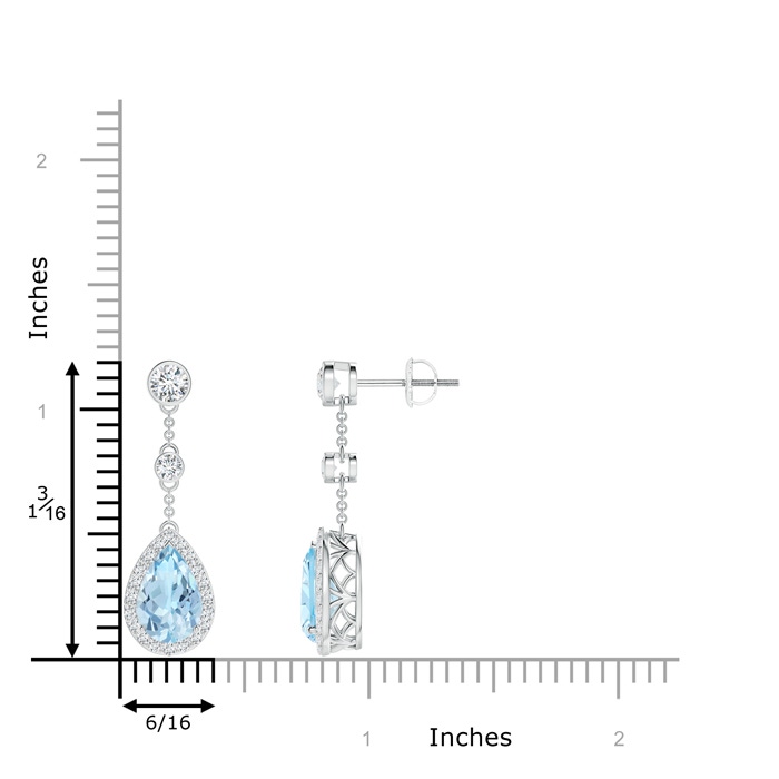 9x6mm AAA Vintage Style Pear-Shaped Aquamarine Halo Drop Earrings in White Gold Product Image