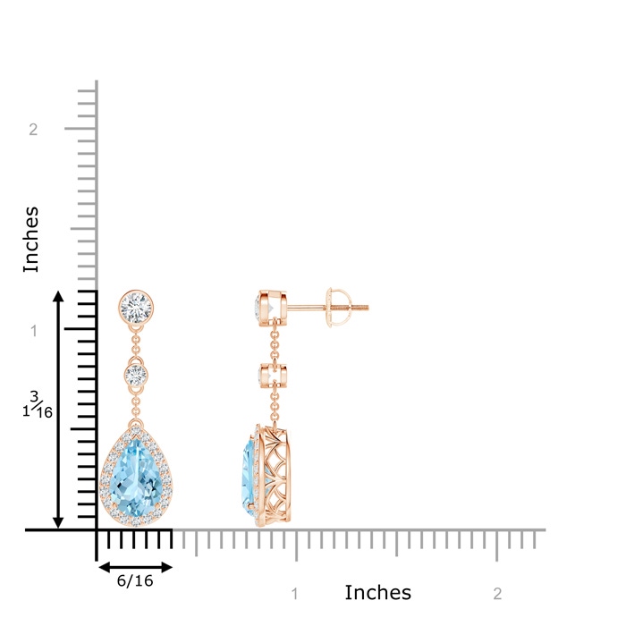9x6mm AAAA Vintage Style Pear-Shaped Aquamarine Halo Drop Earrings in Rose Gold Product Image