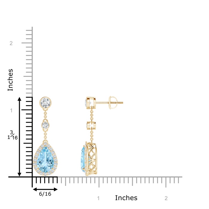 9x6mm AAAA Vintage Style Pear-Shaped Aquamarine Halo Drop Earrings in Yellow Gold product image