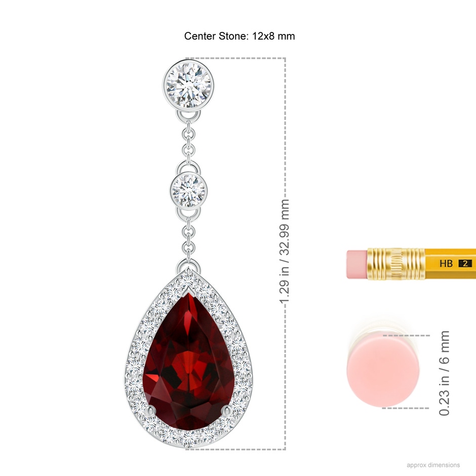 12x8mm AAA Vintage Style Pear-Shaped Garnet Halo Drop Earrings in White Gold ruler
