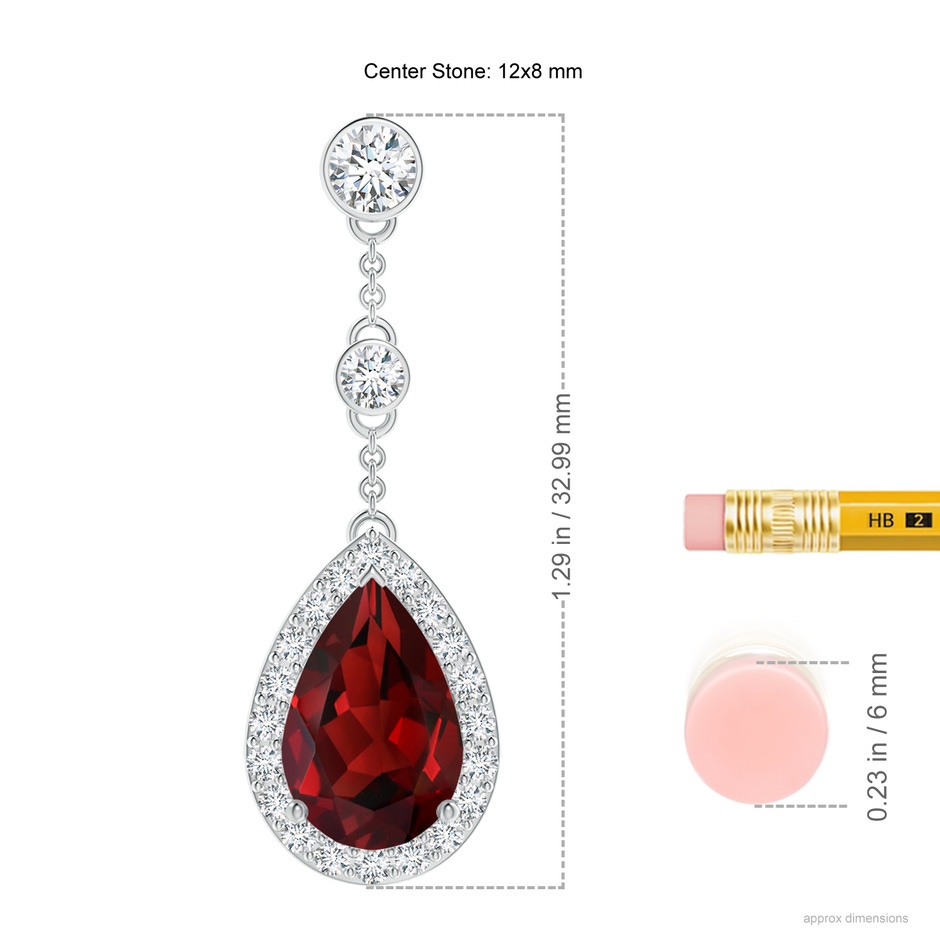 12x8mm AAAA Vintage Style Pear-Shaped Garnet Halo Drop Earrings in P950 Platinum ruler
