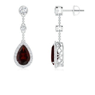 9x6mm A Vintage Style Pear-Shaped Garnet Halo Drop Earrings in P950 Platinum