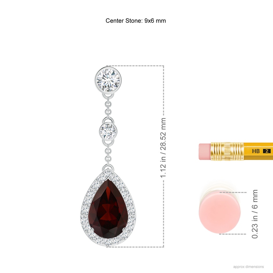 9x6mm A Vintage Style Pear-Shaped Garnet Halo Drop Earrings in P950 Platinum ruler