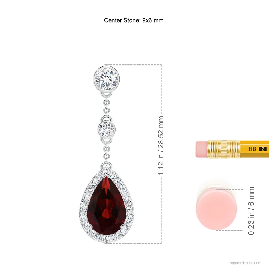 9x6mm AA Vintage Style Pear-Shaped Garnet Halo Drop Earrings in P950 Platinum ruler
