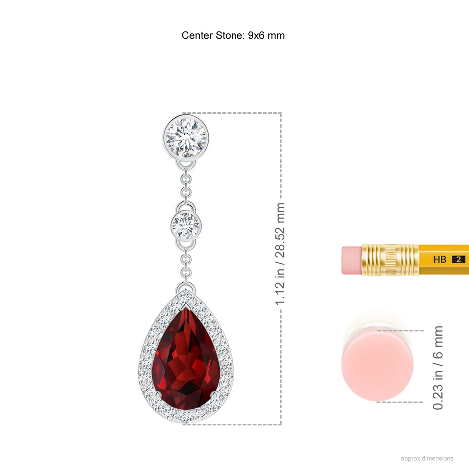 9x6mm AAAA Vintage Style Pear-Shaped Garnet Halo Drop Earrings in White Gold ruler