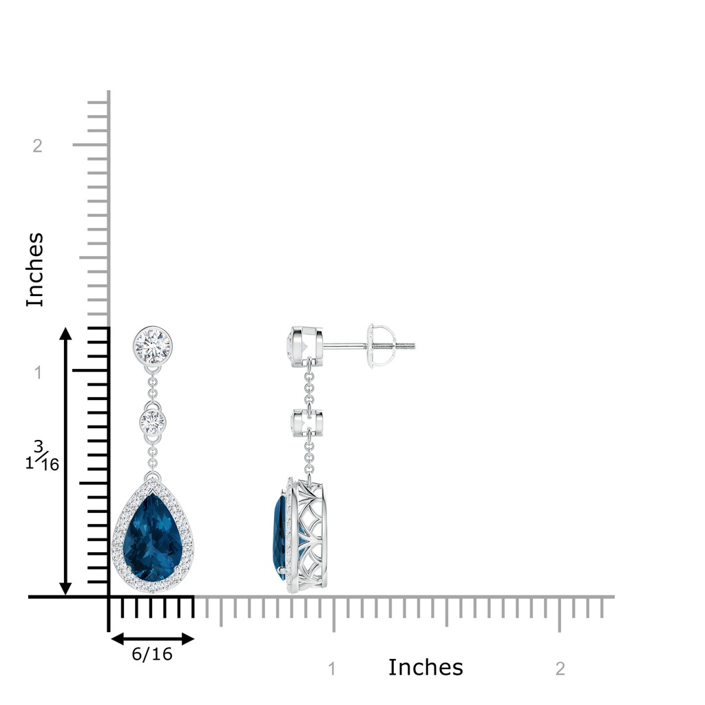 9x6mm AAA Vintage Style Pear-Shaped London Blue Topaz Drop Earrings in White Gold Product Image
