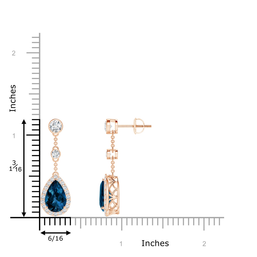 9x6mm AAAA Vintage Style Pear-Shaped London Blue Topaz Drop Earrings in Rose Gold Product Image