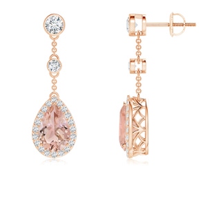 9x6mm AAA Vintage Style Pear-Shaped Morganite Halo Drop Earrings in Rose Gold