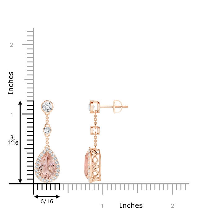 9x6mm AAA Vintage Style Pear-Shaped Morganite Halo Drop Earrings in Rose Gold Product Image