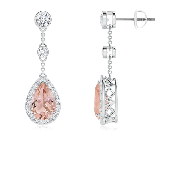 9x6mm AAA Vintage Style Pear-Shaped Morganite Halo Drop Earrings in White Gold