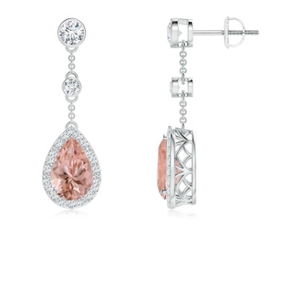 9x6mm AAAA Vintage Style Pear-Shaped Morganite Halo Drop Earrings in P950 Platinum