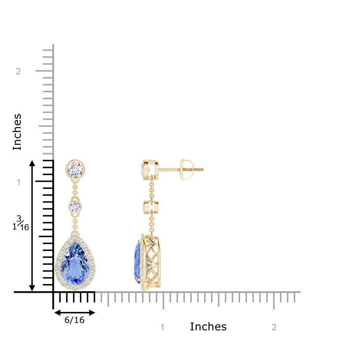 9x6mm A Vintage Style Pear-Shaped Tanzanite Halo Drop Earrings in Yellow Gold product image