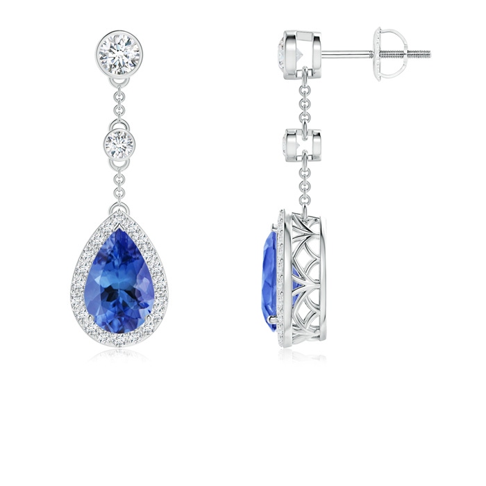 9x6mm AA Vintage Style Pear-Shaped Tanzanite Halo Drop Earrings in P950 Platinum 
