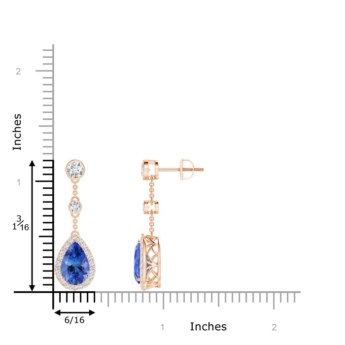 9x6mm AA Vintage Style Pear-Shaped Tanzanite Halo Drop Earrings in Rose Gold product image