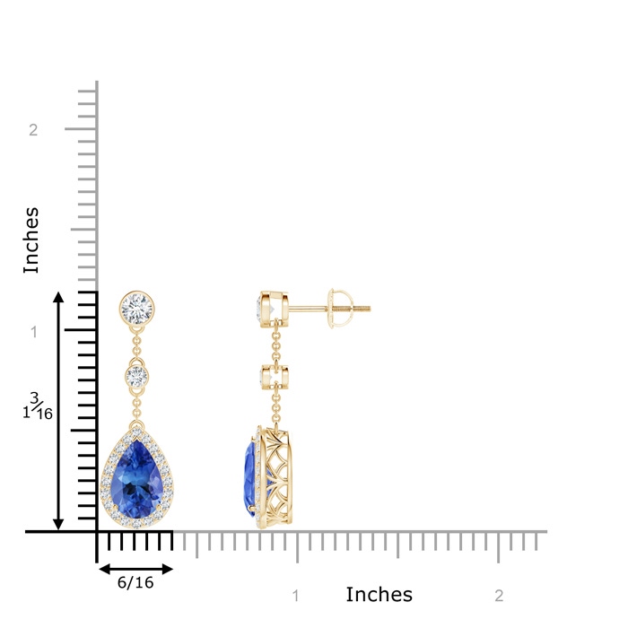 9x6mm AA Vintage Style Pear-Shaped Tanzanite Halo Drop Earrings in Yellow Gold product image