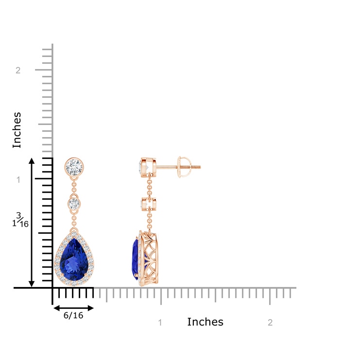 9x6mm AAA Vintage Style Pear-Shaped Tanzanite Halo Drop Earrings in Rose Gold product image