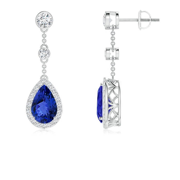 9x6mm AAA Vintage Style Pear-Shaped Tanzanite Halo Drop Earrings in White Gold 