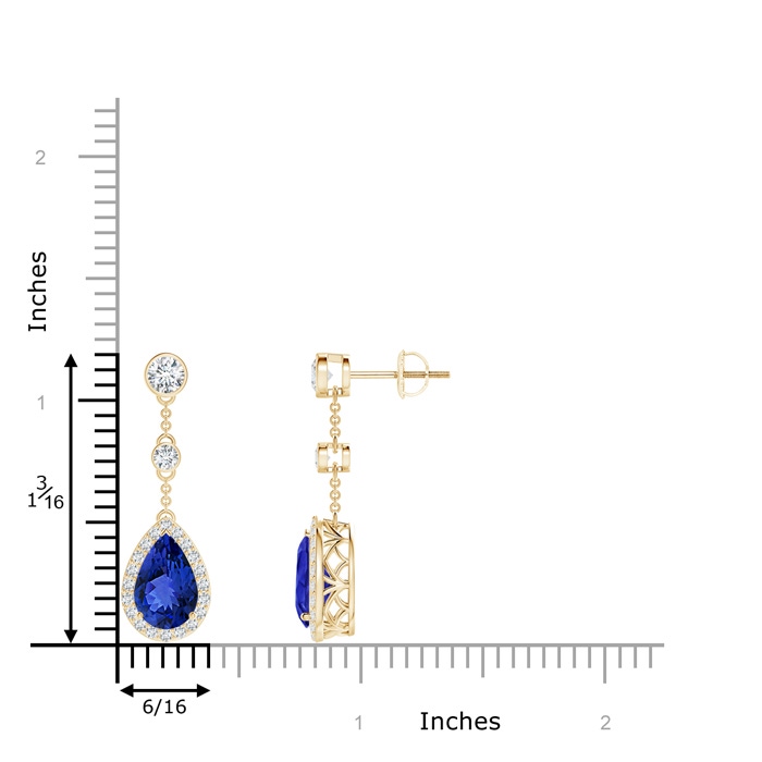 9x6mm AAA Vintage Style Pear-Shaped Tanzanite Halo Drop Earrings in Yellow Gold product image