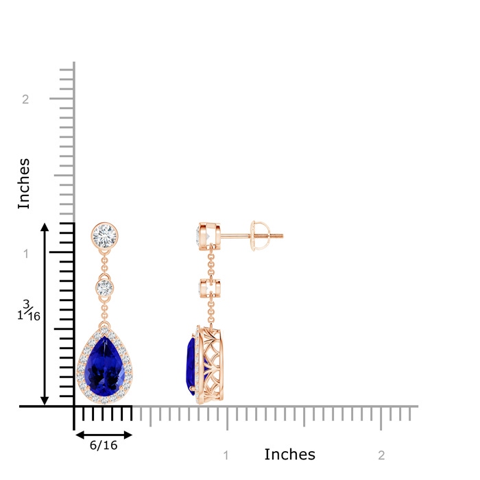 9x6mm AAAA Vintage Style Pear-Shaped Tanzanite Halo Drop Earrings in Rose Gold product image