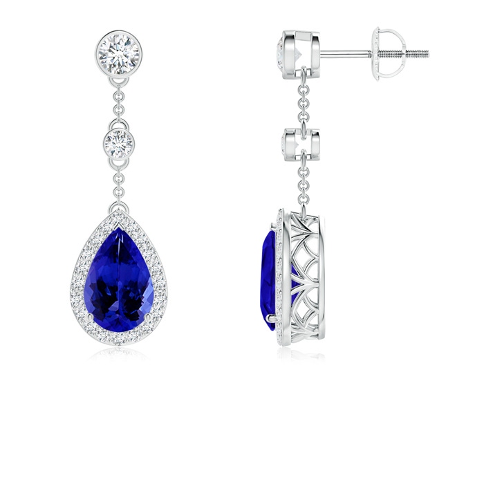 9x6mm AAAA Vintage Style Pear-Shaped Tanzanite Halo Drop Earrings in White Gold 