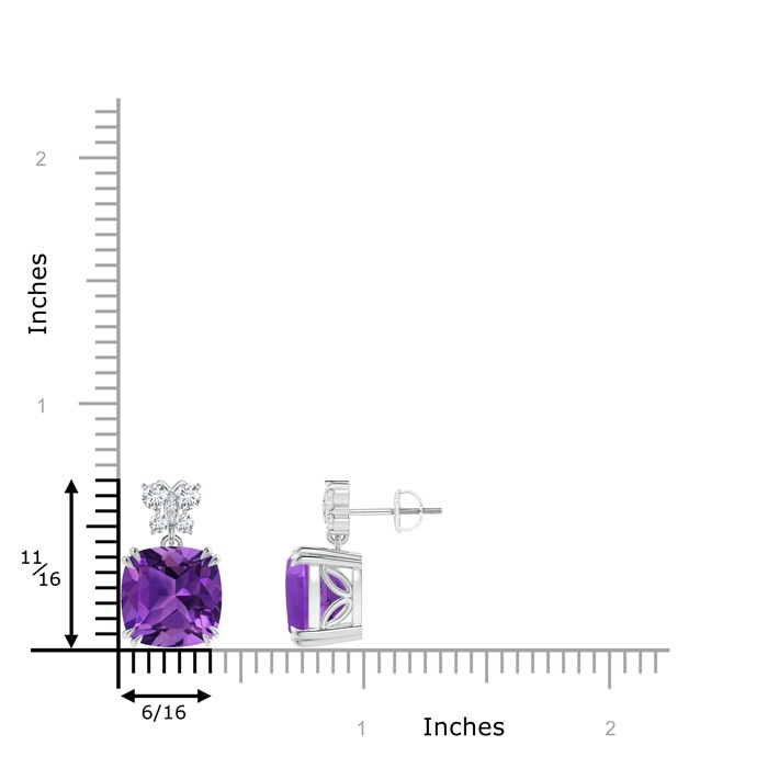 10mm AAAA Amethyst Dangle Earrings with Diamond Butterfly Motifs in White Gold product image