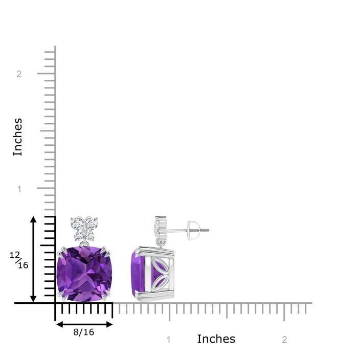 12mm AAAA Amethyst Dangle Earrings with Diamond Butterfly Motifs in P950 Platinum Product Image