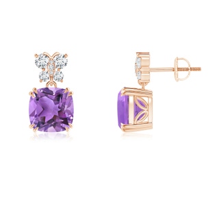 8mm AA Amethyst Dangle Earrings with Diamond Butterfly Motifs in 9K Rose Gold