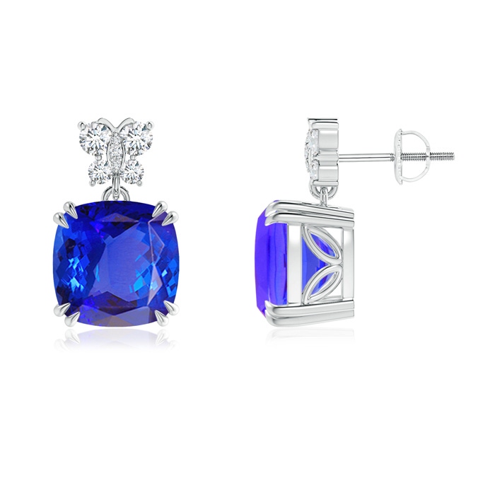 10mm AAA Tanzanite Dangle Earrings with Diamond Butterfly Motifs in White Gold