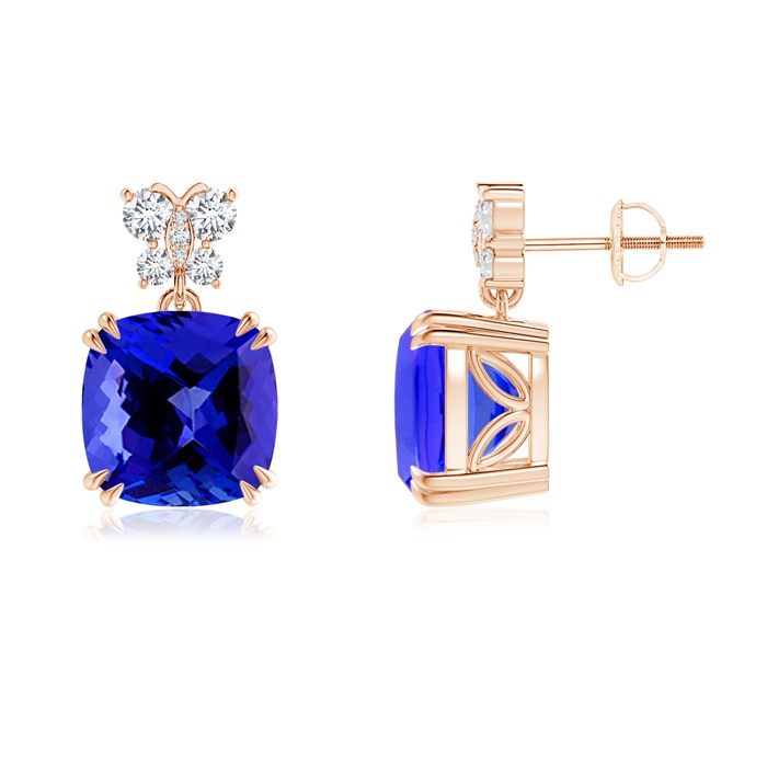 10mm AAAA Tanzanite Dangle Earrings with Diamond Butterfly Motifs in Rose Gold