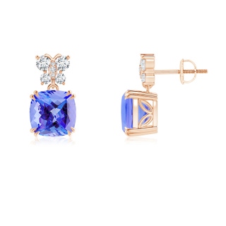 8mm AA Tanzanite Dangle Earrings with Diamond Butterfly Motifs in Rose Gold