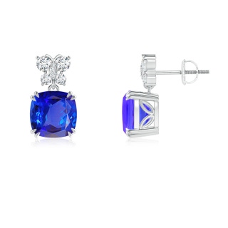 8mm AAA Tanzanite Dangle Earrings with Diamond Butterfly Motifs in P950 Platinum